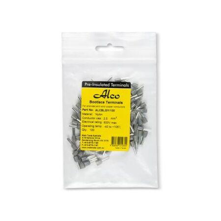 Bootlace Terminal Pre-Insulated Grey 2.5mm² Length 8mm 100 Pack