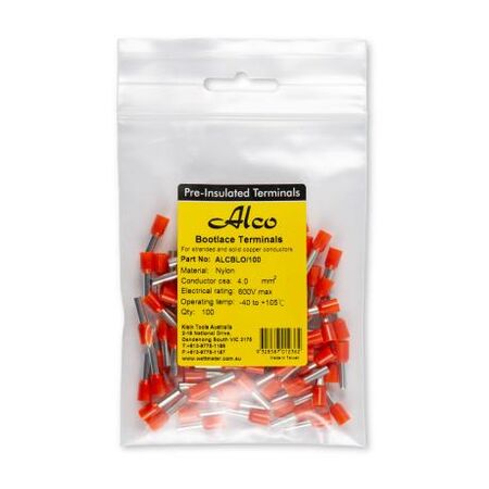 Bootlace Terminal Pre-Insulated Orange 4mm² Length 9mm 100 Pack