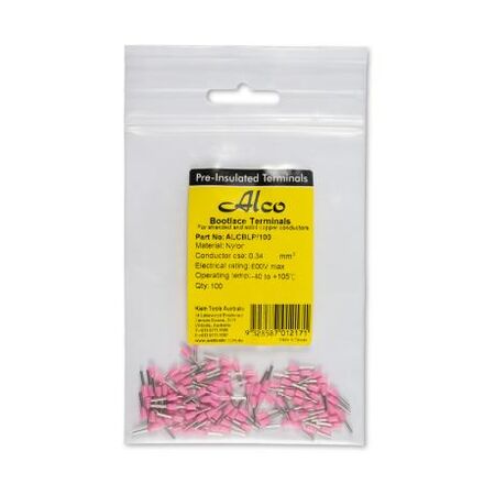 Bootlace Terminal Pre-Insulated Pink 0.34mm² Length 6mm 100 Pack