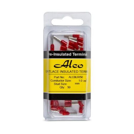 Bootlace Terminal Pre-Insulated Red 1mm² Length 8mm 50 Pack