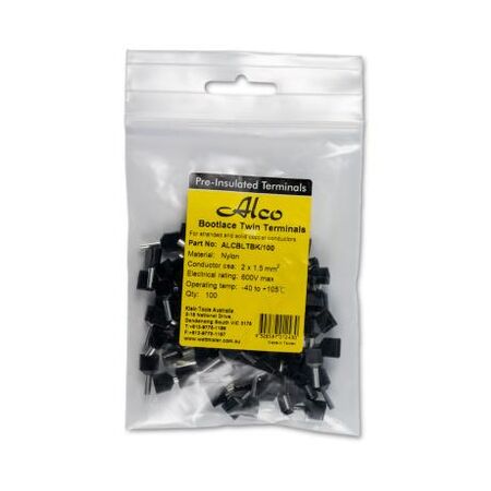 Bootlace Terminal Pre-Insulated Twin Black 2x 1.5mm² 100 Pack