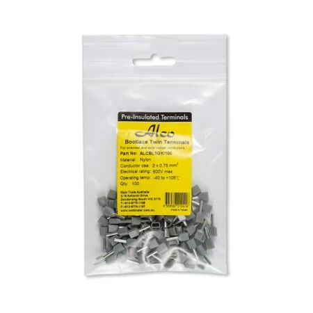 Bootlace Terminal Pre-Insulated Twin Grey 2x 0.75mm² 100 Pack