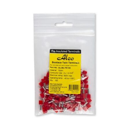 Bootlace Terminal Pre-Insulated Twin Red 2x 1mm² 100 Pack