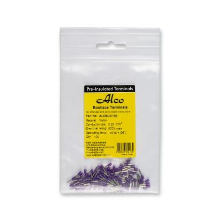 Bootlace Terminal Pre-Insulated Violet 0.25mm² Length 6mm 100 Pack