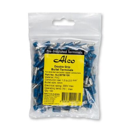 Crimp Terminal Pre-Insulated Bullet 4mm 1.5-2.5mm² Blue 100 Pack