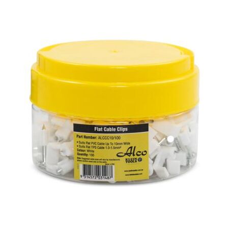 Cable Clip Flat Polyethylene Width-10mm White 100 Pack