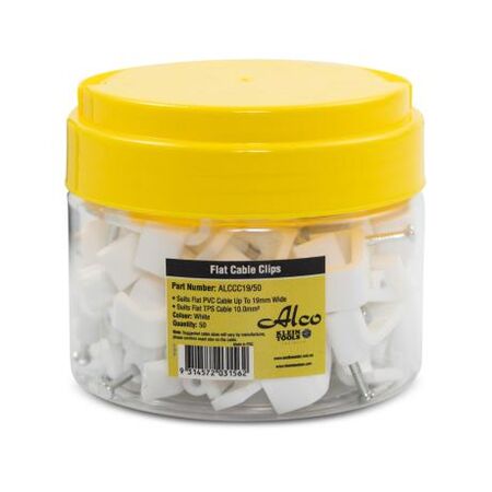 Cable Clip Flat Polyethylene Width-19mm White 50 Pack Cable Clip Flat Polyethylene Width-19mm White 50 Pack