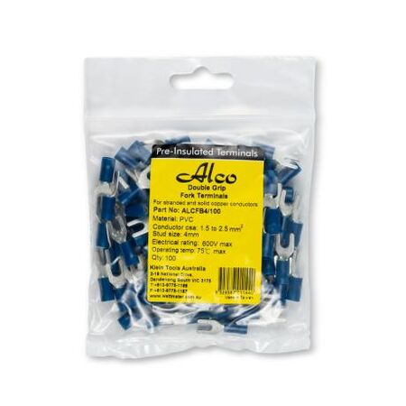 Crimp Terminal Pre-Insulated Fork 4mm Cable 1.5-2.5mm² Blue 100 Pack