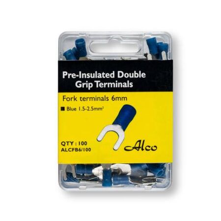 Crimp Terminal Pre-Insulated Fork 6mm Cable 1.5-2.5mm² Blue 100 Pack