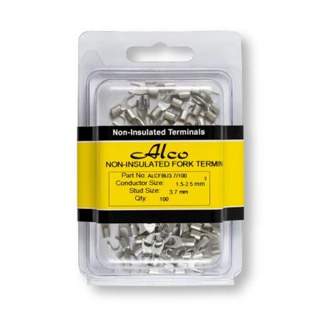 Crimp Terminal Non-Insulated Fork 3.7mm Cable 1.5-2.5mm² 100 Pack