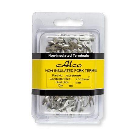 Crimp Terminal Non-Insulated Fork 4mm Cable 1.5-2.5mm² 100 Pack