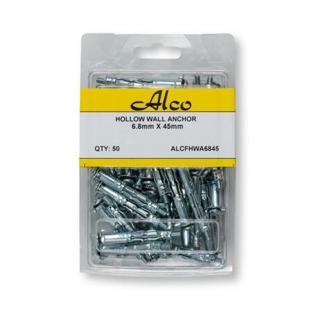 Hollow Wall Anchor Zinc Plated Diameter 6.8mm x Length 45mm Suit 24mm Board Hold 10kg