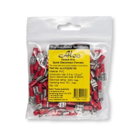 Crimp Terminal Quick Disconnect Insulated 0.5-1.5mm² Width 6.3mm Red