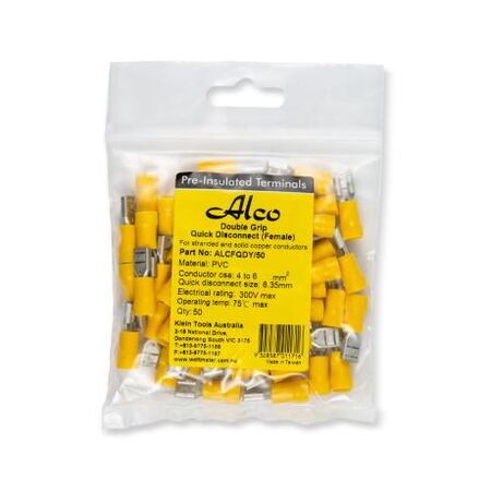 Crimp Terminal Quick Disconnect Insulated 4-6mm² Width 6.3mm Yellow