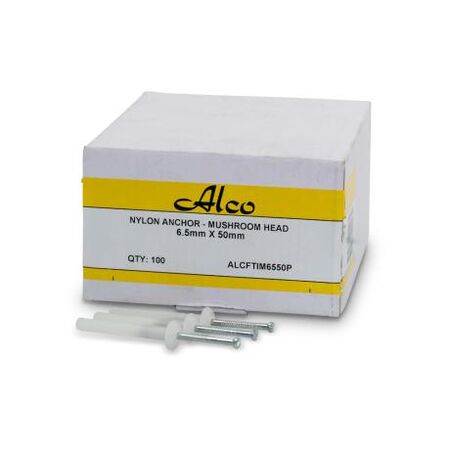 Nylon Nail Anchor Mushroom Head Diameter 6.5mm x Length 50mm