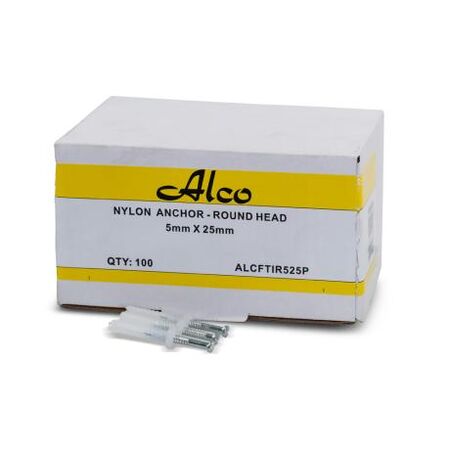 Nylon Nail Anchor Round Head Diameter 5mm x Length 25mm 100 Pack