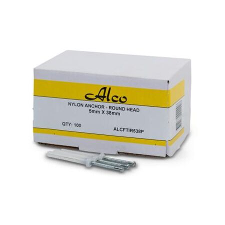 Nylon Nail Anchor Round Head Diameter 5mm x Length 38mm 100 Pack