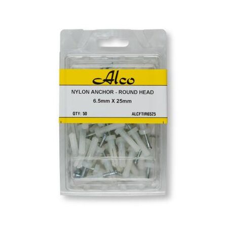Nylon Nail Anchor Round Head Diameter 6.5mm x Length 25mm