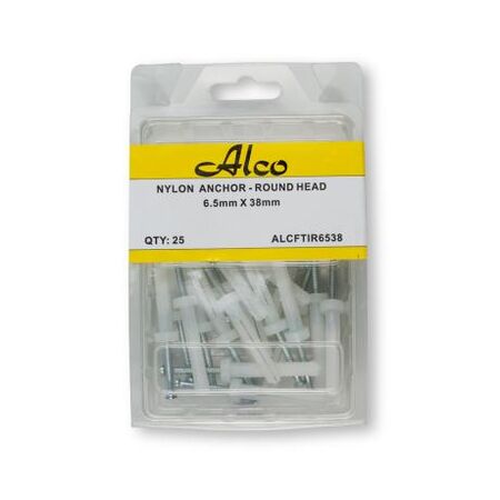 Nylon Nail Anchor Round Head Diameter 6.5mm x Length 38mm