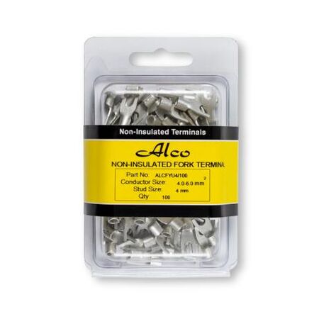 Crimp Terminal Non-Insulated Fork 4mm Cable 4-6mm² 100 Pack