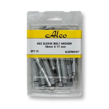 Hexagonal Head Sleeve Bolt Anchor Mechically Galvanised 10mm x Length 77mm