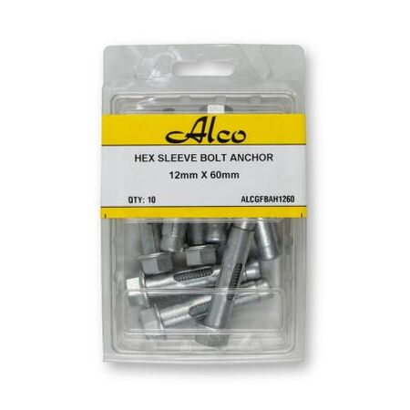 Hexagonal Head Sleeve Bolt Anchor Mechically Galvanised 12mm x Length 60mm