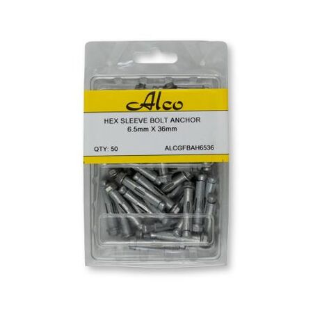 Hexagonal Head Sleeve Bolt Anchor Mechically Galvanised 6.5mm x Length 36mm