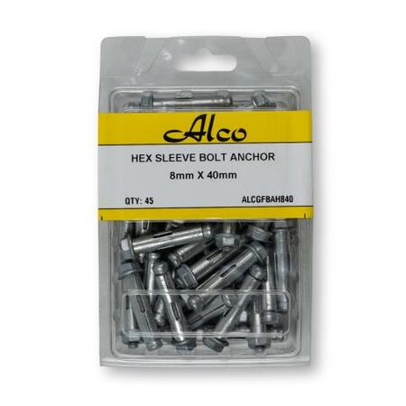 Hexagonal Head Sleeve Bolt Anchor Mechically Galvanised 8mm x Length 40mm