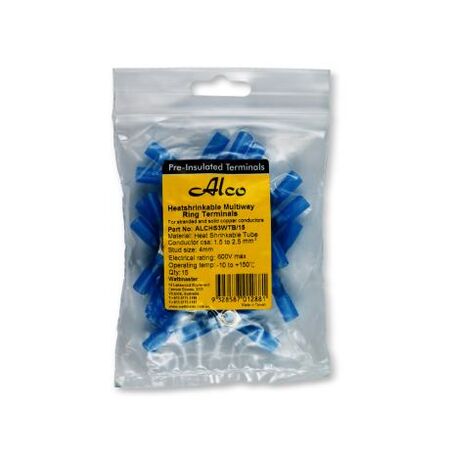 Crimp Terminal Heatshrink Blue Insulated 3-Way Cable 1.5-2.5mm² 15 Pack