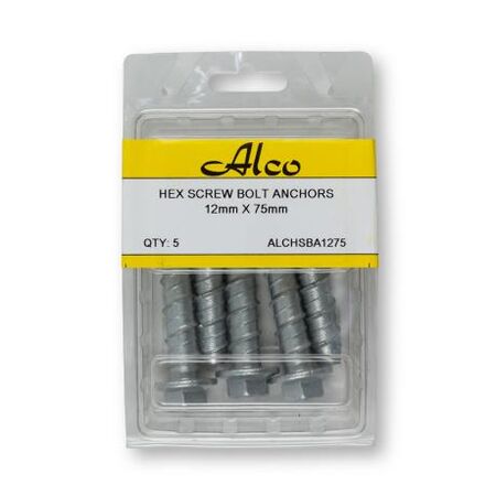 Anchor Hex Head Screw Bolt Galvanised 12mm x Length 75mm