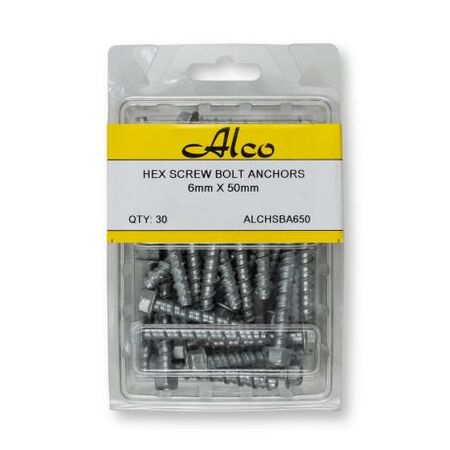 Anchor Hex Head Screw Bolt Galvanised 6mm x Length 50mm