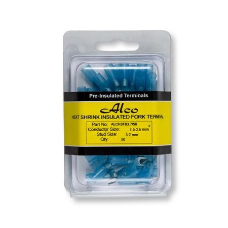 Crimp Terminal Heatshrink Blue Insulated Fork 3.7mm Cable 1.5-2.5mm²