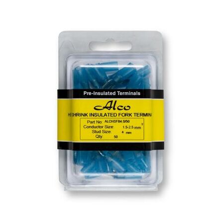 Crimp Terminal Heatshrink Blue Insulated Fork 4mm Cable 1.5-2.5mm²