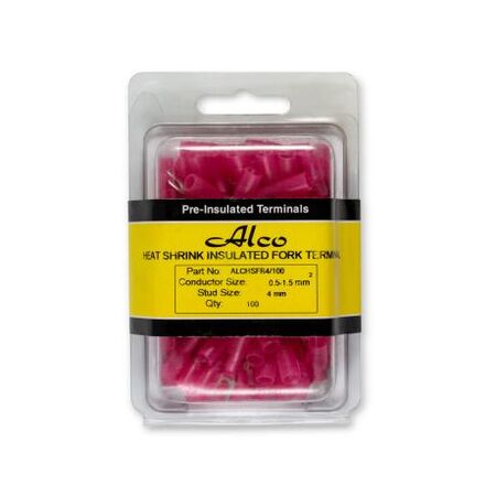 Crimp Terminal Heatshrink Red Insulated Fork 4mm Cable 0.5-1.5mm²