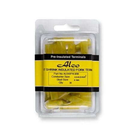 Crimp Terminal Heatshrink Yellow Insulated Fork 4mm Cable 4-6mm²