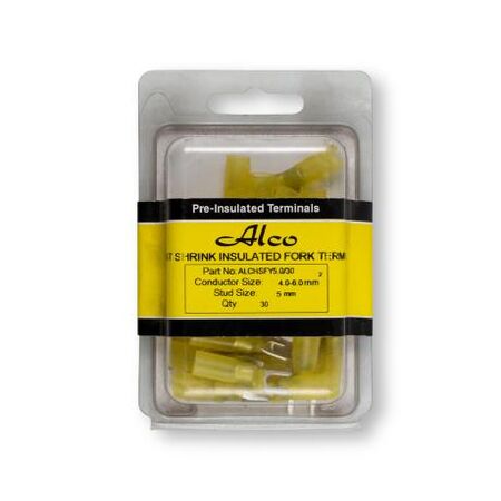 Crimp Terminal Heatshrink Yellow Insulated Fork 5mm Cable 4-6mm²