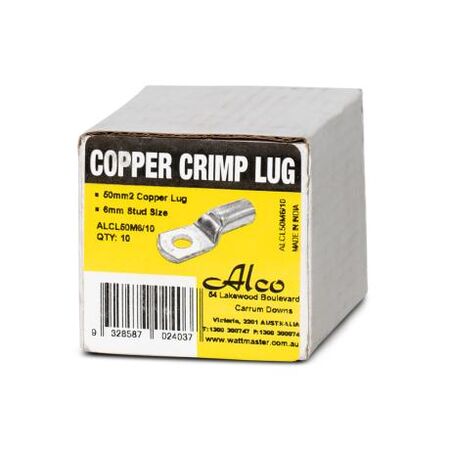 Crimp Lug Copper Standard Non Insulated 50mm² M6 Stud