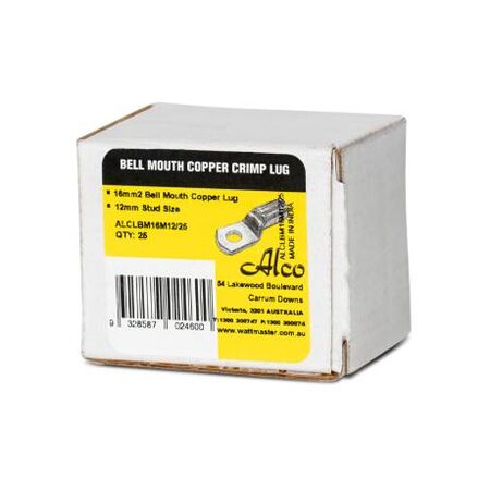 Crimp Lug Copper Bell Mouth Non-Insulated 16mm² M12 Stud