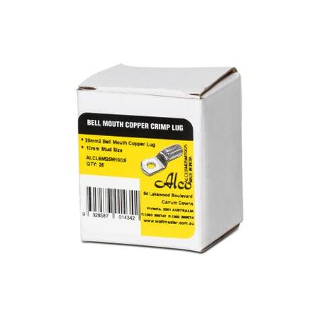 Crimp Lug Copper Bell Mouth Non-Insulated 25mm² M10 Stud