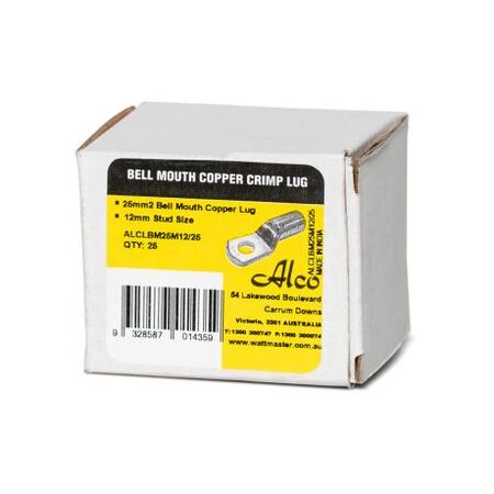 Crimp Lug Copper Bell Mouth Non-Insulated 25mm² M12 Stud