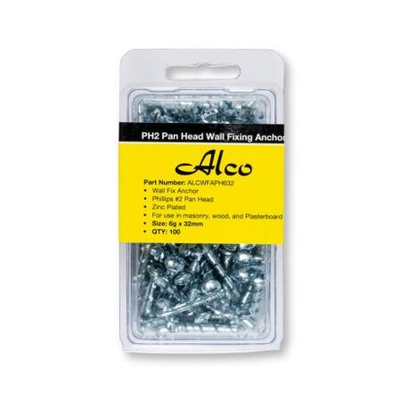 Masonary Wall Fix Anchors Pan Head Philips Drive Diameter 6mm x Length 32mm