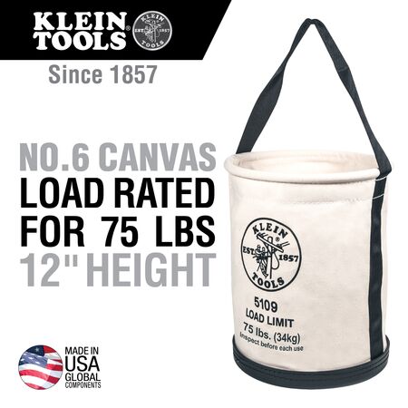 Canvas Bucket, Wide-Opening, Straight Walls, Moulded Bottom, 30.5 cm