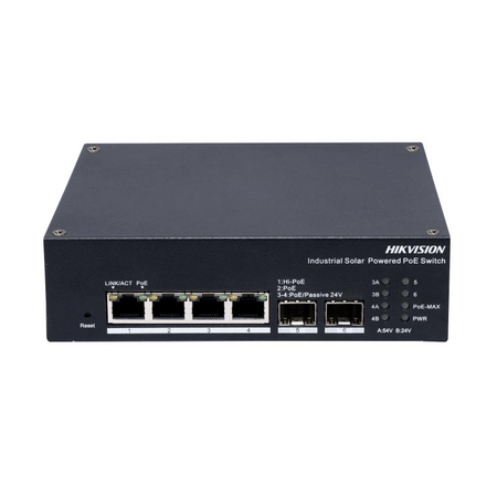 4 Port Gigabit Managed Industrial Solar PoE Switch | 802.3bt Hi-PoE Support | 6 kV Surge Protection | by HIKVISION