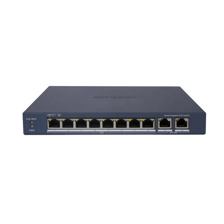8 Port Managed Gigabit PoE Switch | 110W Power Budget | 2x Gigabit Uplink | Long Range PoE up to 300m | by HIKVISION