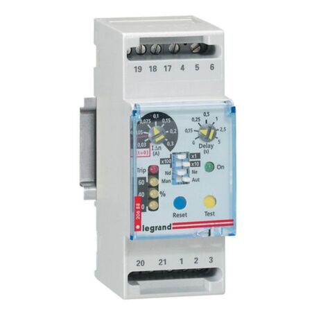 Modular residual current relay for DPX³ equipped with release or DPX³-I - 2 DIN modules