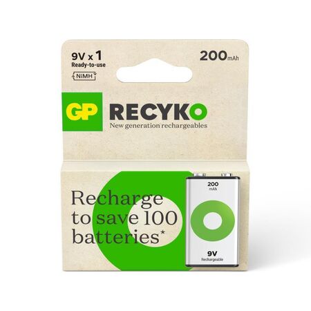 9V Rechargeable Battery GP Recyko | 200mAh Capacity | Low Self-Discharge | by Powercell