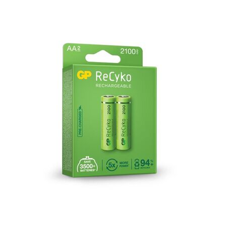GP Recyko 1.2V AA 2100mAh LSD Rechargeable Batteries | Long-Lasting Power | Eco-Friendly | @Card of 2 | by Powercell