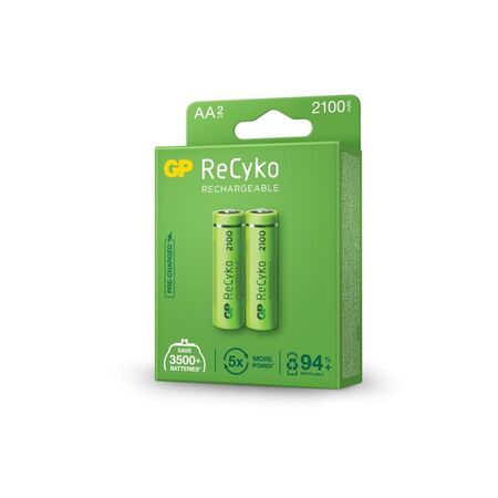 GP Recyko 1.2V AA 2100mAh LSD Rechargeable Batteries | Long-Lasting Power | Eco-Friendly | @Card of 2 | by Powercell