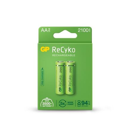 GP Recyko 1.2V AA 2100mAh LSD Rechargeable Batteries | Long-Lasting Power | Eco-Friendly | @Card of 2 | by Powercell
