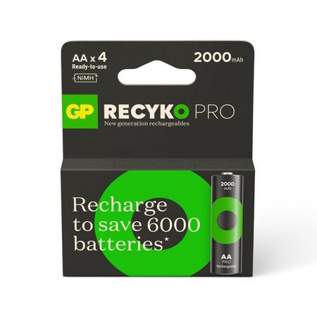 GP Recyko 1.2V AA PRO Series Rechargeable Battery | 2000mAh Capacity | Low Self-Discharge Technology | @Card of 4 | by Powercell